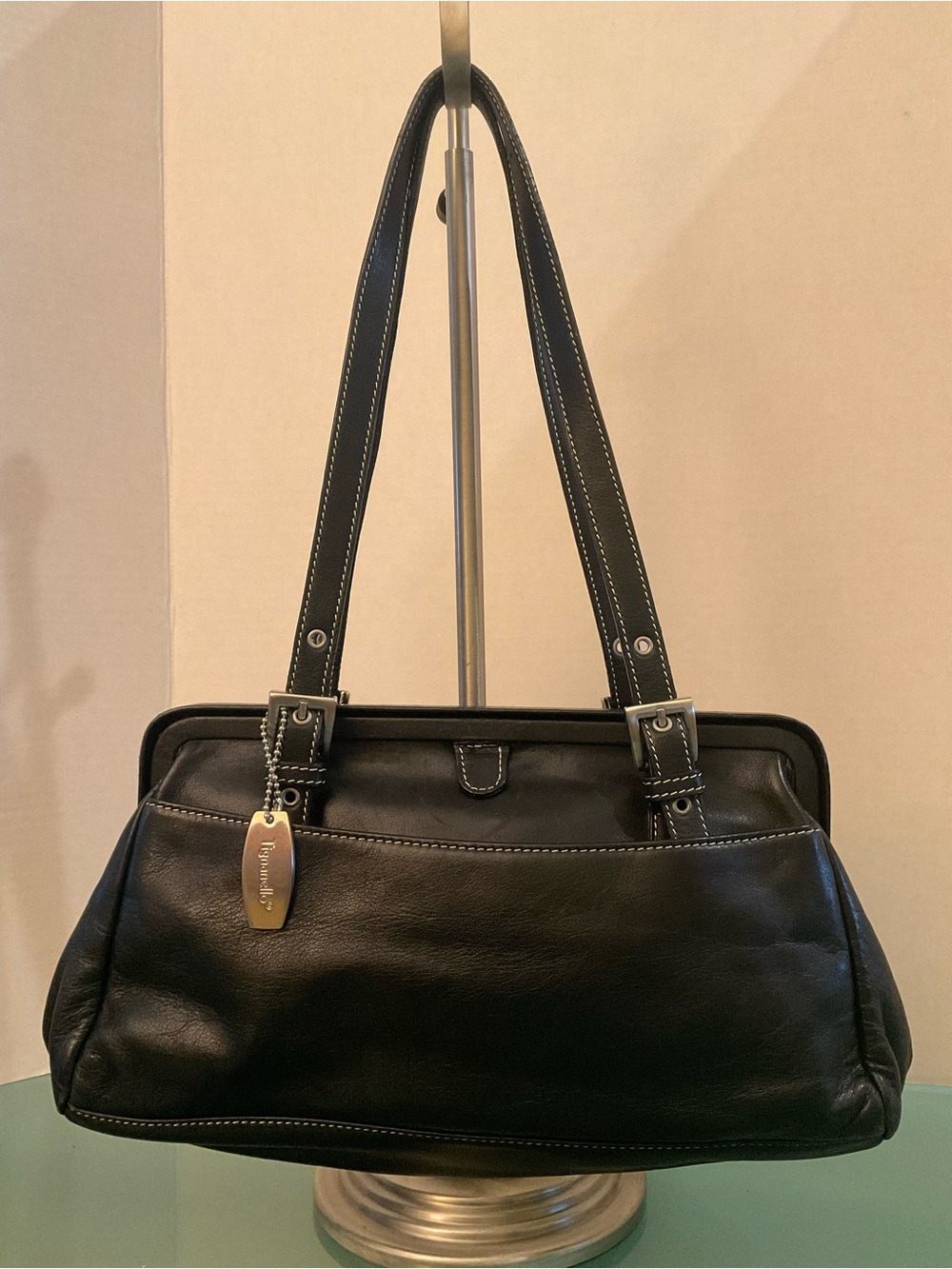 TIGANELLO BLACK LEATHER SATCHEL.  NICER QUALITY DOUBLE LEATHER STRAPS ADJUSTABLE